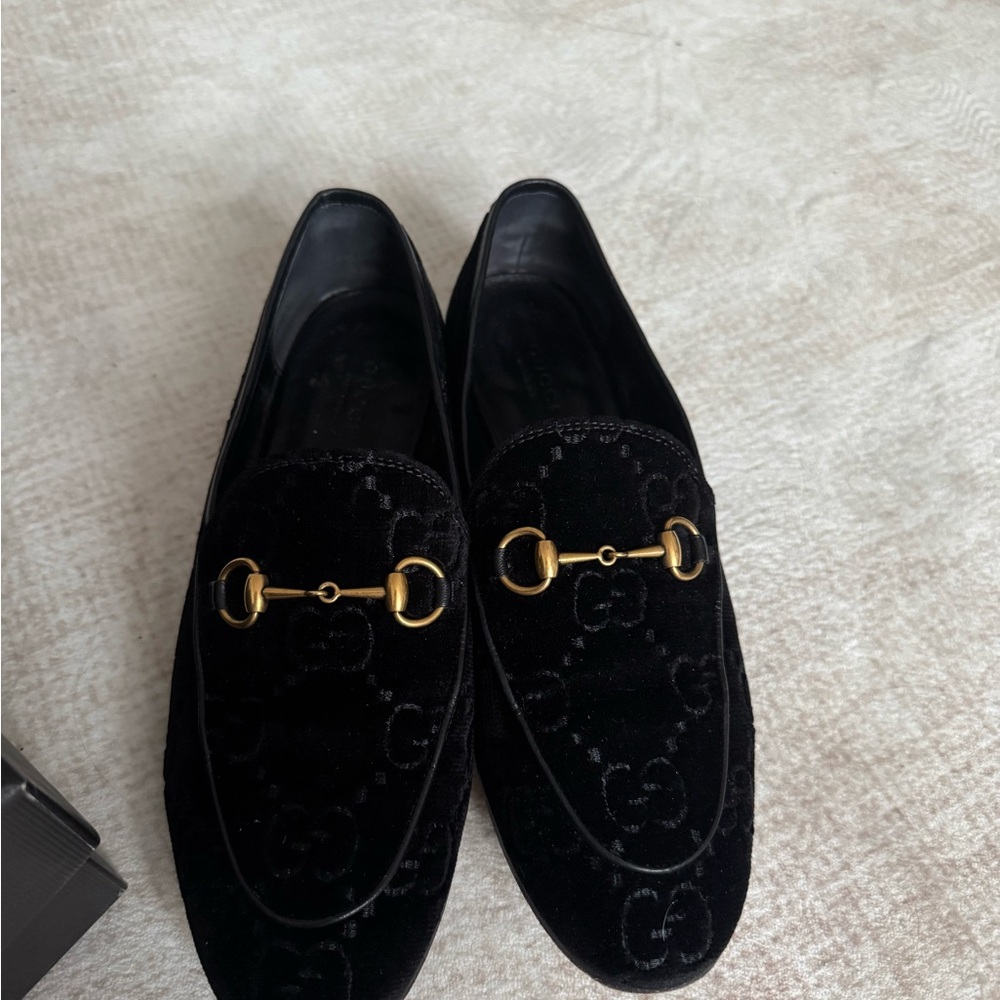 Gucci Black Jordan Loafers with Gold Accents